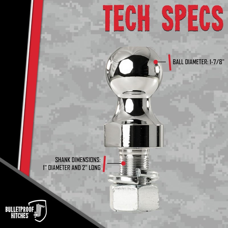 BulletProof Hitches - 1-7/8" Threaded Trailer Hitch Ball - Tow Ball Rated to 8,000 lbs with 1" Shank Diameter, 2" Shank Length - Corrosion-Resistant - Image 5